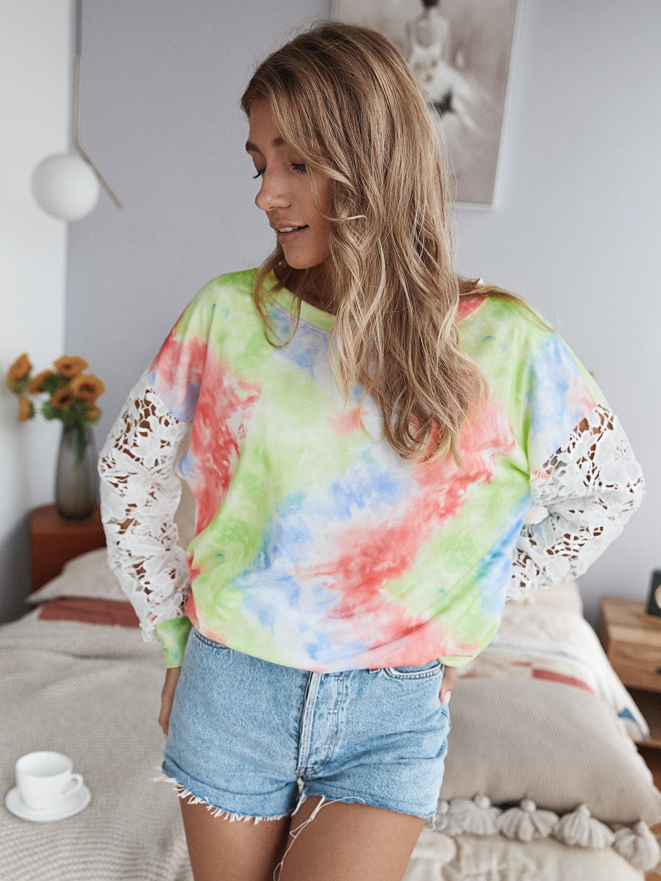 Tie Dye Lace Sleeve Comfort Top