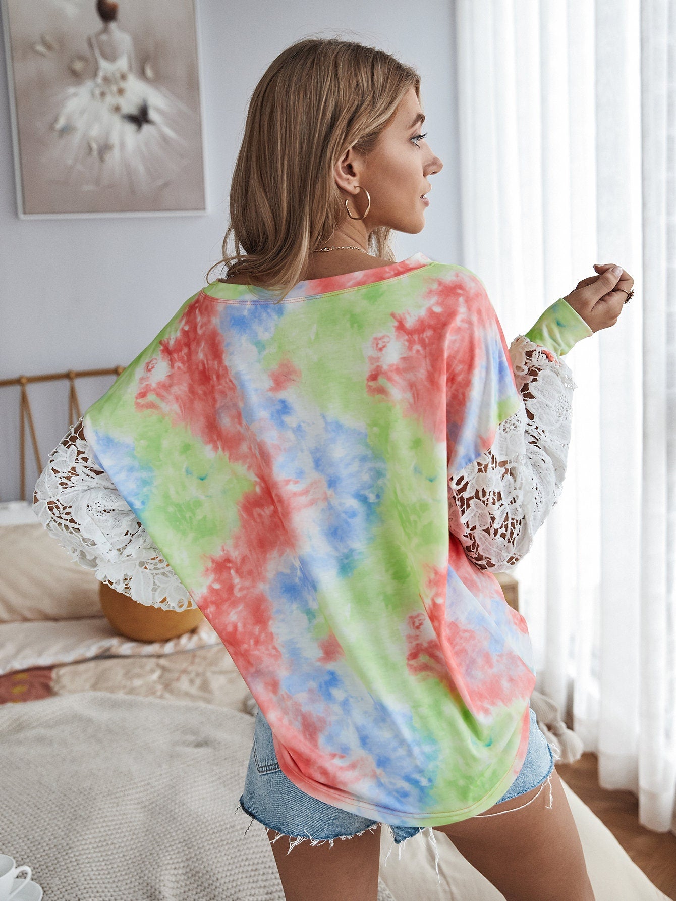 Tie Dye Lace Sleeve Comfort Top