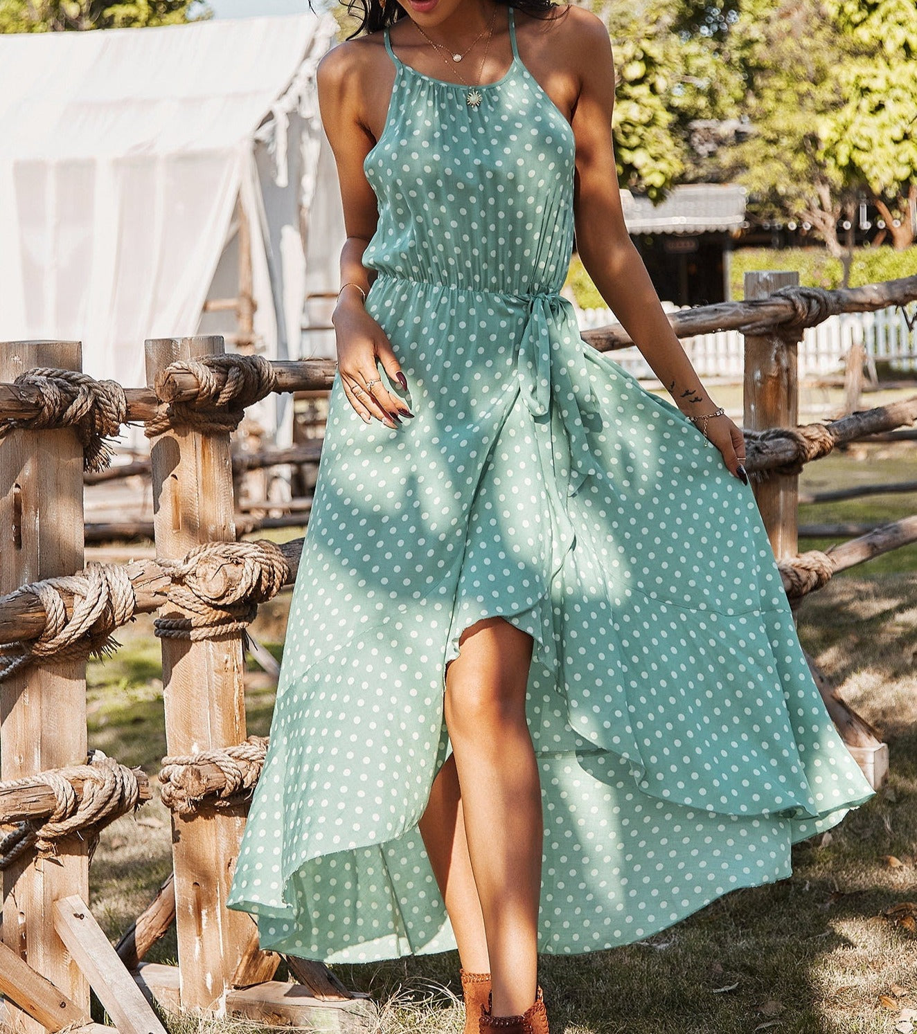 Polka Dot Asymmetrical Maxi Dress | Dress - Women's | Dress, LK, maxi dress | Elings