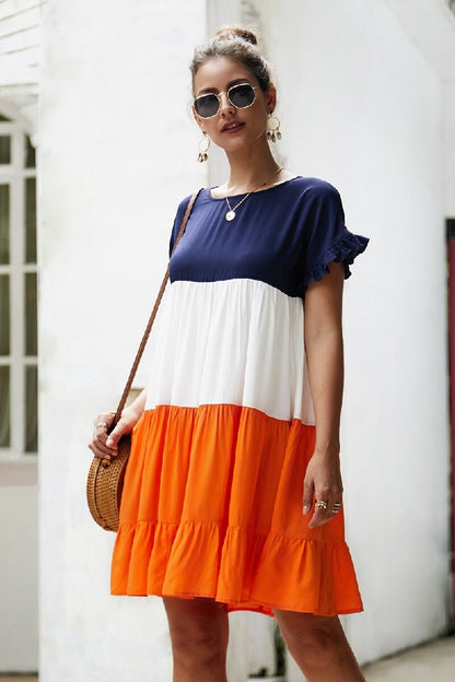 Colorful Ruffle Swing Dress