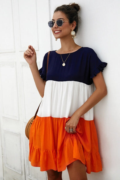 Colorful Ruffle Swing Dress