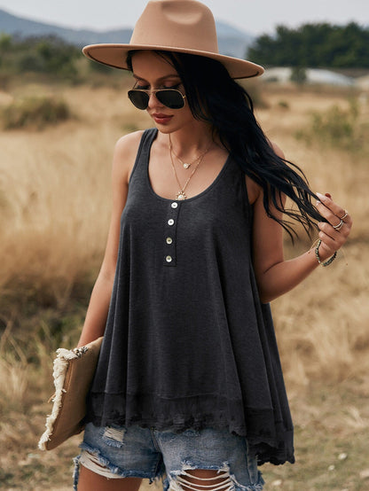 Lace Ruffled Sleeveless Tank Top