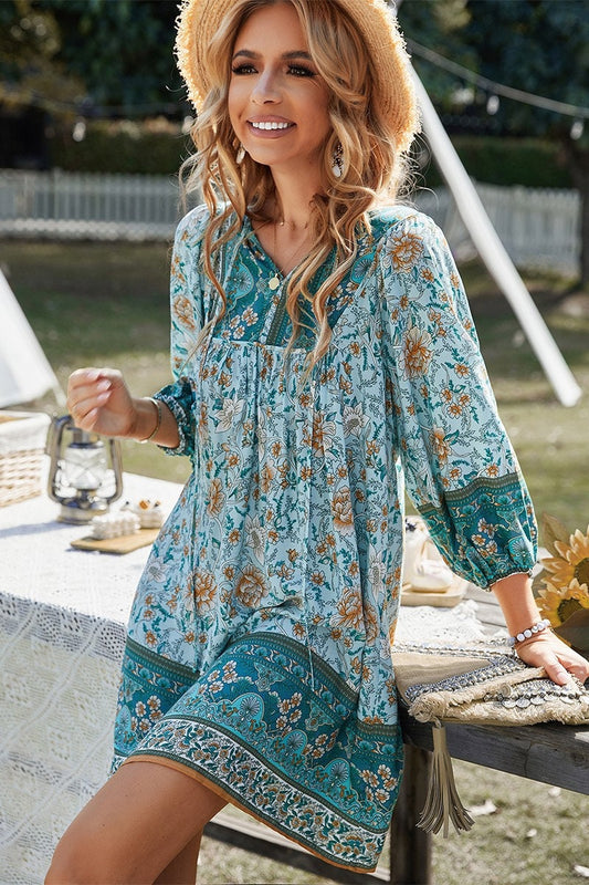 Floral V-Neck Swing Tunic Dress | Dress - Women's | above the knee, Dress, LK | Elings