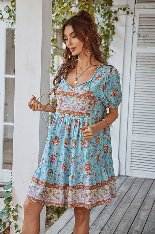 Floral Swing V-Neck Tunic Dress | Dress - Women's | above the knee, Dress, LK | Elings