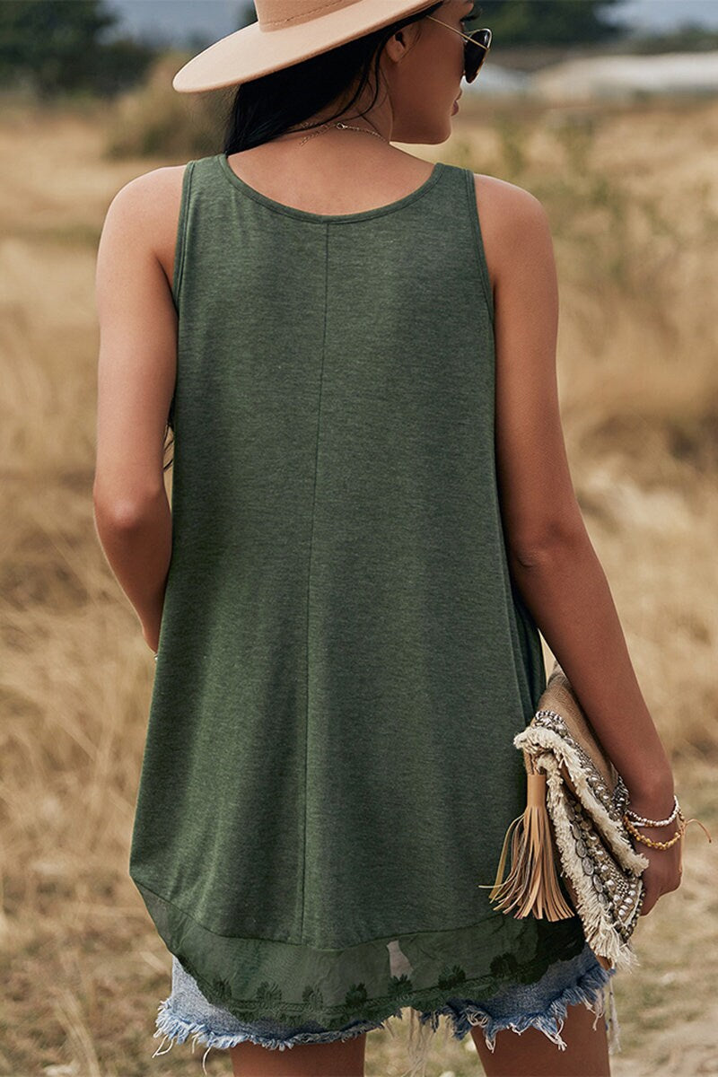 Lace Ruffled Sleeveless Tank Top