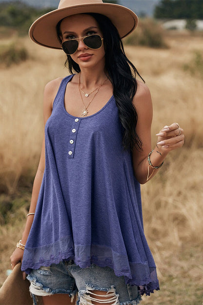 Lace Ruffled Sleeveless Tank Top