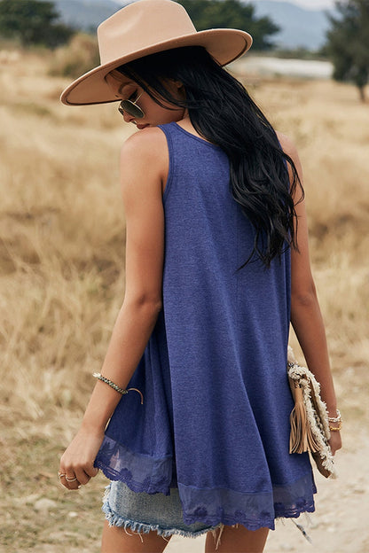 Lace Ruffled Sleeveless Tank Top