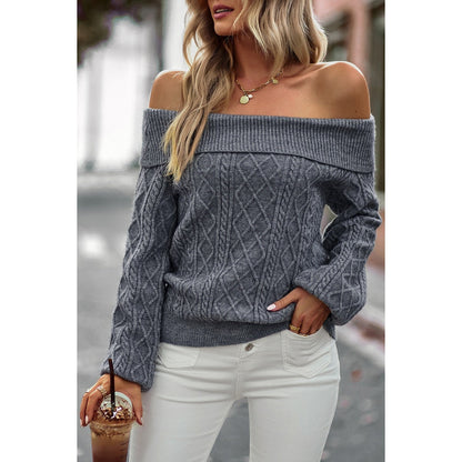 Off Shoulder Cross Knit Solid Fit Sweater