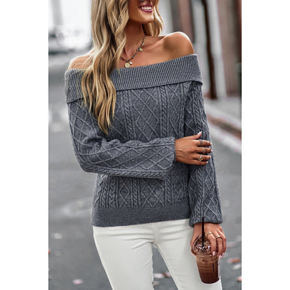 Off Shoulder Cross Knit Solid Fit Sweater