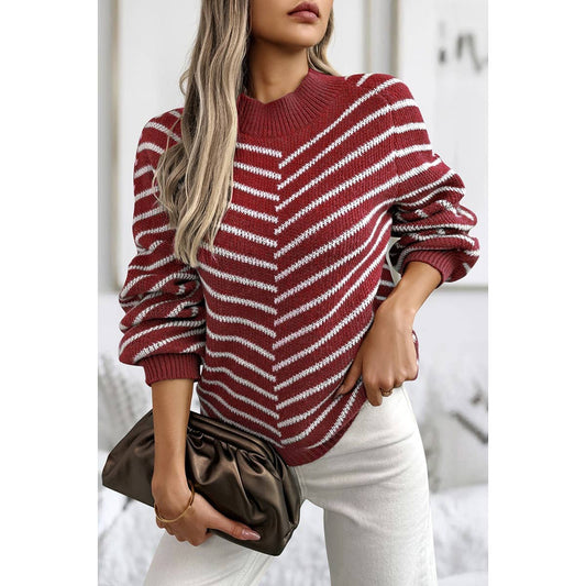 Knit Strip Color Block Loose Long Sleeves Sweater | Knit Sweater - Women's | F, new arrival, shoppe247, SWEATER, Sweaters | Elings