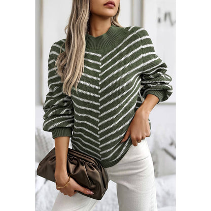 Knit Strip Color Block Loose Long Sleeves Sweater