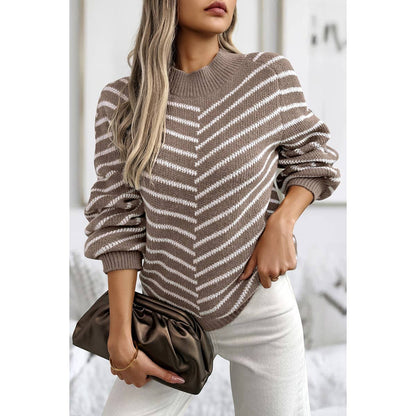 Knit Strip Color Block Loose Long Sleeves Sweater