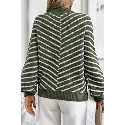 Knit Strip Color Block Loose Long Sleeves Sweater