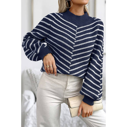 Knit Strip Color Block Loose Long Sleeves Sweater