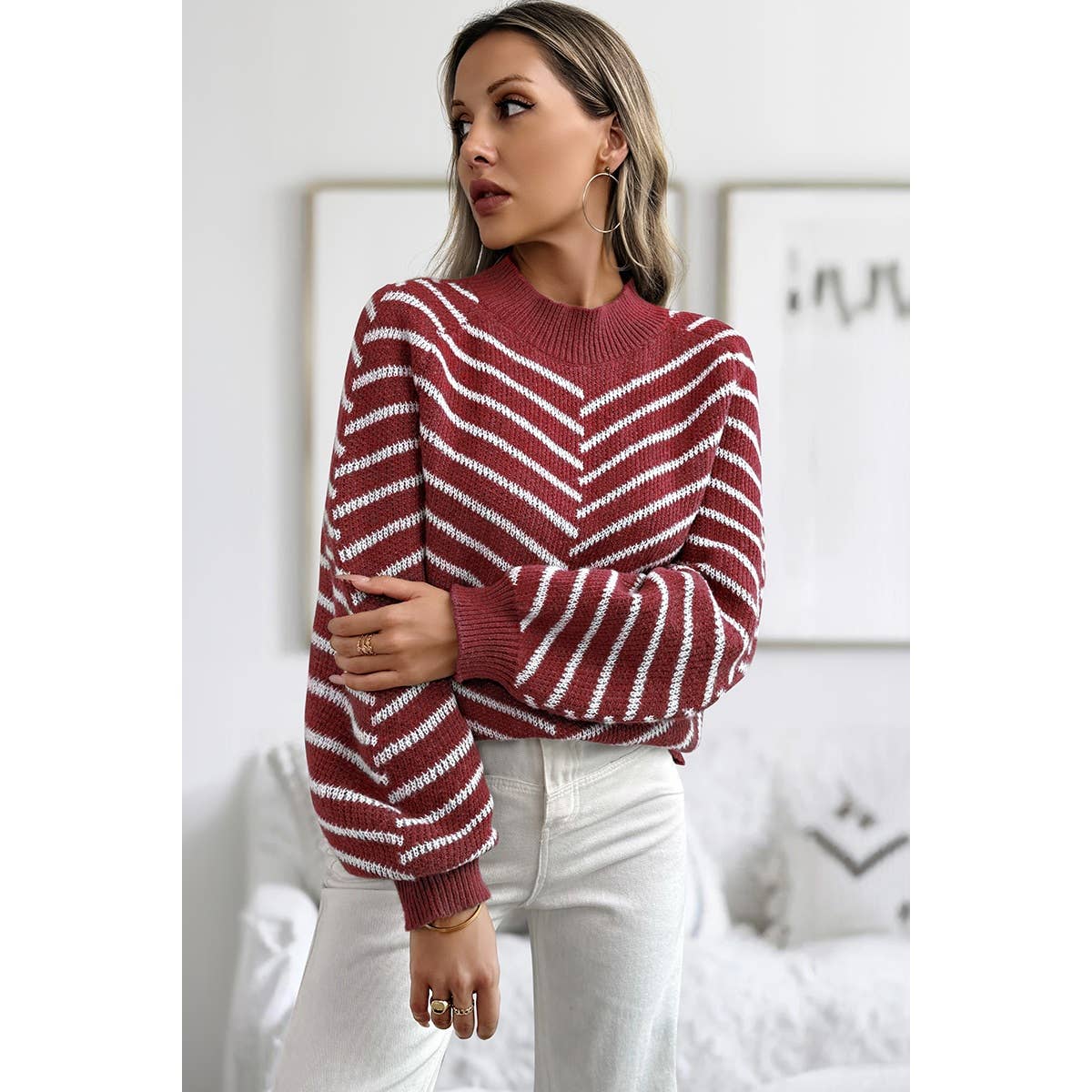 Knit Strip Color Block Loose Long Sleeves Sweater