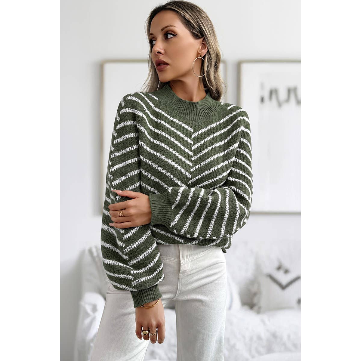 Knit Strip Color Block Loose Long Sleeves Sweater