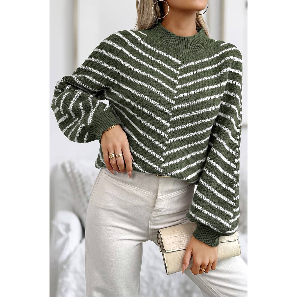 Knit Strip Color Block Loose Long Sleeves Sweater