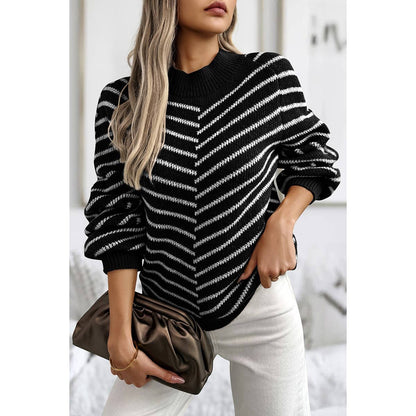 Knit Strip Color Block Loose Long Sleeves Sweater