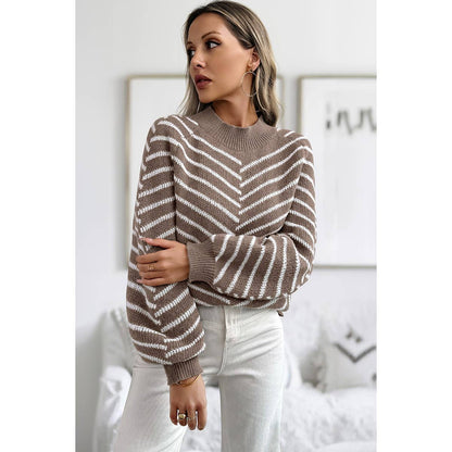 Knit Strip Color Block Loose Long Sleeves Sweater