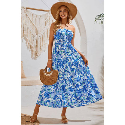 Off Shoulder Halter Floral A Line Ruffle Dress