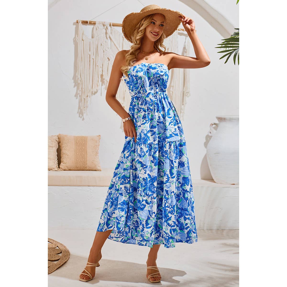 Off Shoulder Halter Floral A Line Ruffle Dress