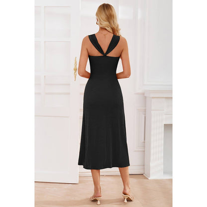 Off Shoulder Tie Front Sleeveless Fit Solid Dress