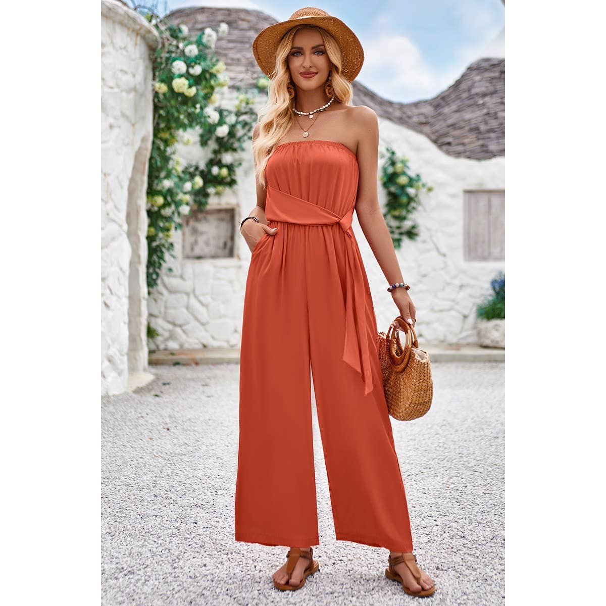 Off Shoulder Wide Leg Solid Jumpsuit - Elings