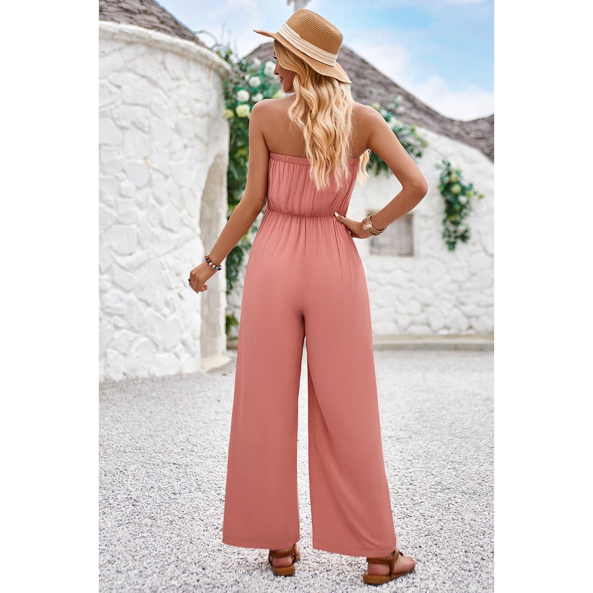 Off Shoulder Wide Leg Solid Jumpsuit - Elings