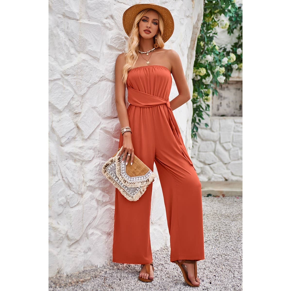 Off Shoulder Wide Leg Solid Jumpsuit - Elings