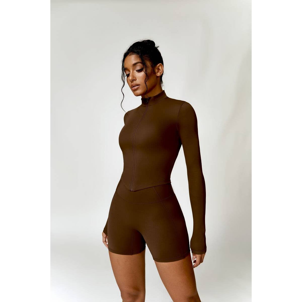 One Pieces Nude Yoga Zipper High Waist Sport Top