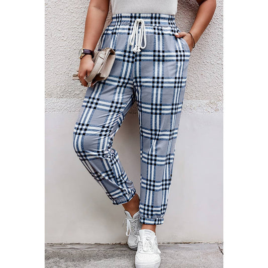 Plus Plaid Print Elastic Waist Fit Pockets Pant | Pants - Women's | F, new arrival, plus, plus bottoms, shoppe247 | Elings