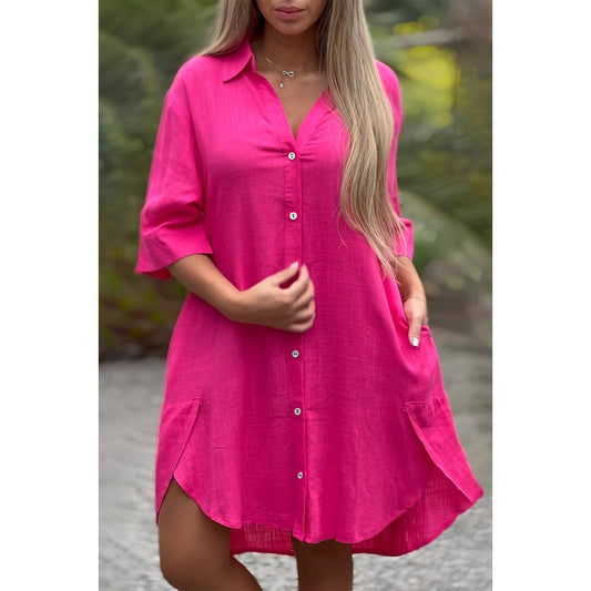 Plus A Line Button Loose Fit Pockets Solid Dress | Dress - Women's | 2401, F, LK, new arrival, plus, plus dress | Elings