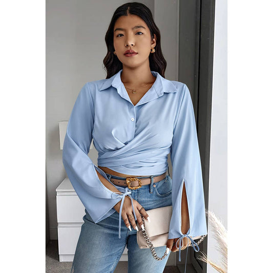 Plus Button Down Cross Fit Solid Cross Blouse | Blouse - Women's | F, new arrival, plus, Plus tops, shoppe247 | Elings