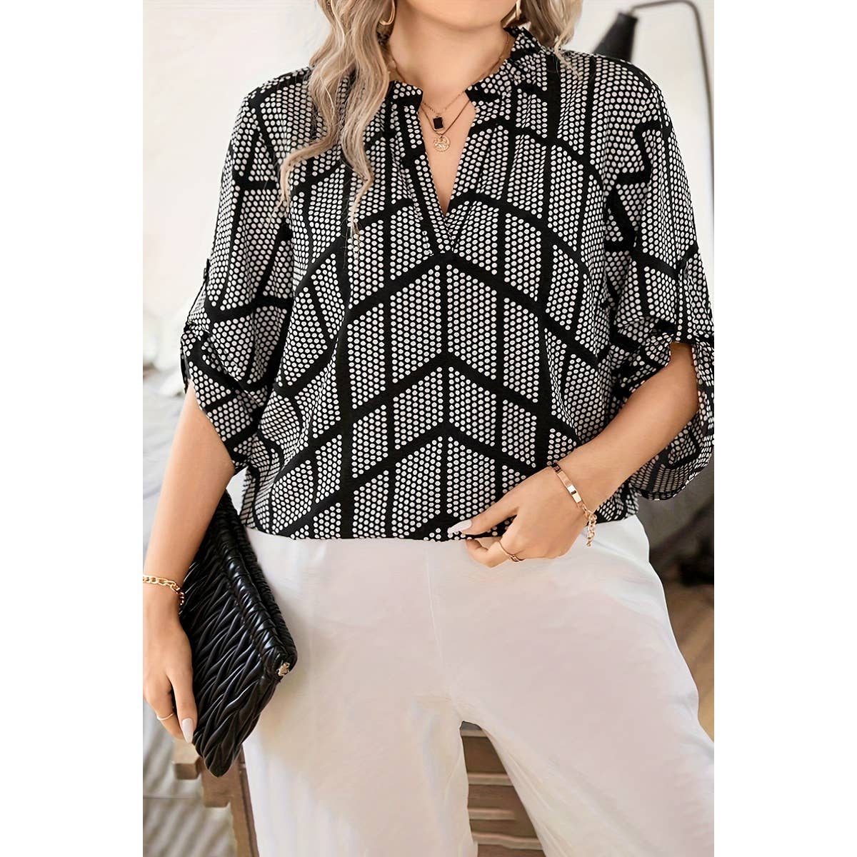 Plus Dot Print Loose Fit Half Sleeves Blouse | Blouse - Women's | 2401, F, new arrival, plus, Plus tops | Elings