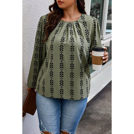 Plus Size Printed Round Ruched Loose Fit Top | Blouse - Women's | F, new arrival, plus, Plus tops, Top | Elings