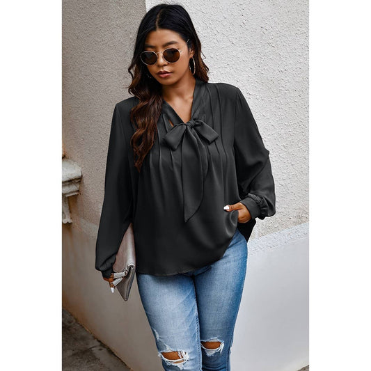 Plus Size Solid Ruched Knot Loose Fit Top | Blouse - Women's | F, new arrival, plus, Plus tops | Elings