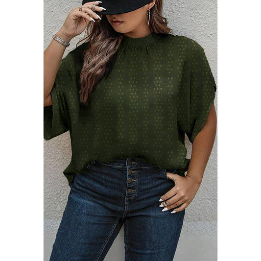 Plus Swiss Dot Solid Loose Half Sleeve Blouse | Blouse - Women's | 2401, F, new arrival, plus, Plus tops | Elings