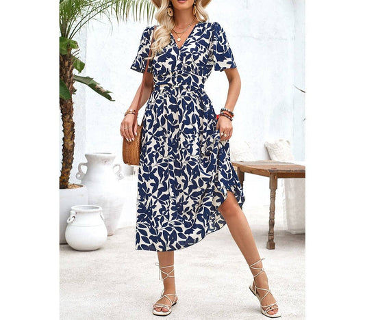 Printed Ruched Elastic Waist Band Fit Dress | Dress - Women's | Dress, F, midi dress, new arrival | Elings