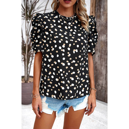 Puff Sleeves Allover Print Knot Loose Fit Top