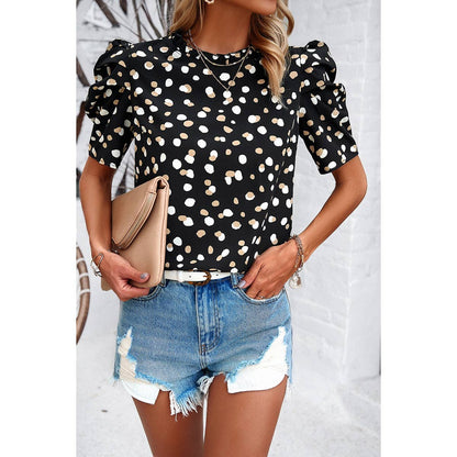 Puff Sleeves Allover Print Knot Loose Fit Top