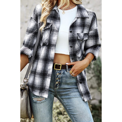 Plaid Collared Roll Up Button Coat | Coat - Women's | 2024, Clearance, Coat | Elings