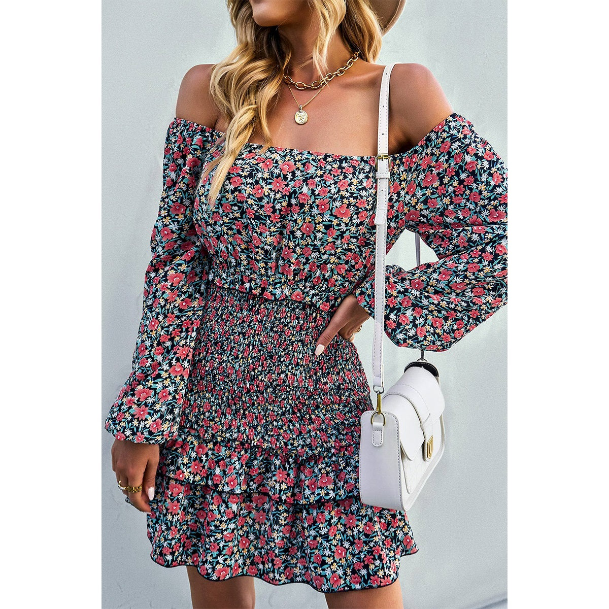 Floral Ruffle Off Shoulder Dress | Dress - Women's | above the knee, Dress, LK | Elings