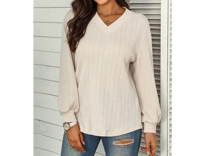 Elegant Comfort V Neck Top | Casual Woven Top - Women's | 2024, Clearance, long sleeve top, Top, tops | Elings