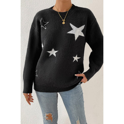 Star Print Knit Lose Fit Sweater | Pullover Sweater - Women's | 2023, fall and winter, New Arrivals, SWEATER, Sweatshirt | Elings