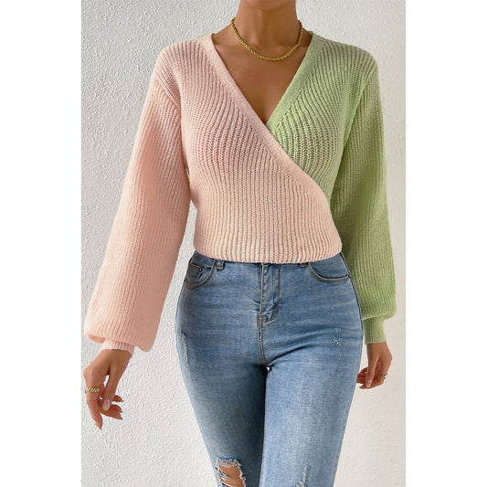 Knot Back Cross Color Block Sweater | Pullover Sweater - Women's | 2023, fall and winter, New Arrivals, SWEATER, Sweatshirt | Elings