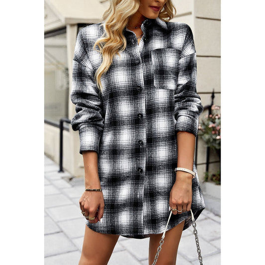 Plaid Front Open Button Blouse Pocket Coat | Coat - Women's | 2023, Coat, fall and winter, New Arrivals, plaid | Elings