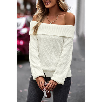 Off Shoulder Cross Knit Solid Fit Sweater | Sweatshirt - Women's | final sale, Sale, sale 12-14 | Elings