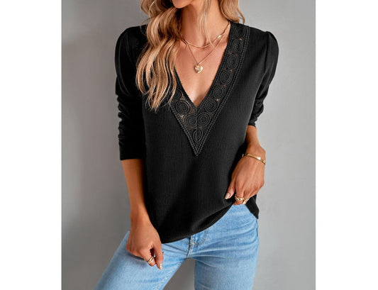 Breathable Lace Colorblock Top | Casual Woven Top - Women's | 2024, Clearance, long sleeve top, Top, tops | Elings