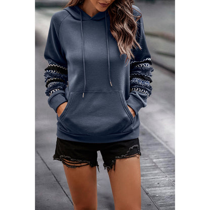 Fringe Trim Kangaroo Pocket Drawstring Hoodie | Hoodie - Women's | Hoodie, SWEATER | Elings