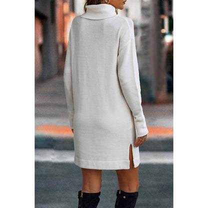 Roll Neck Knit Solid Sweater Dress - MVTFASHION.COM